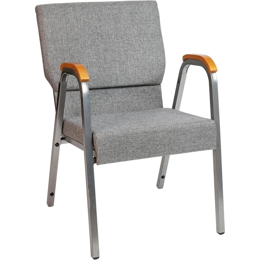 imageFlash Furniture HERCULES Series Church Chair Gray Fabric Stackable 21quotW Wood Accented Arms Silver Vein FrameGray FabricSilver Vein Frame