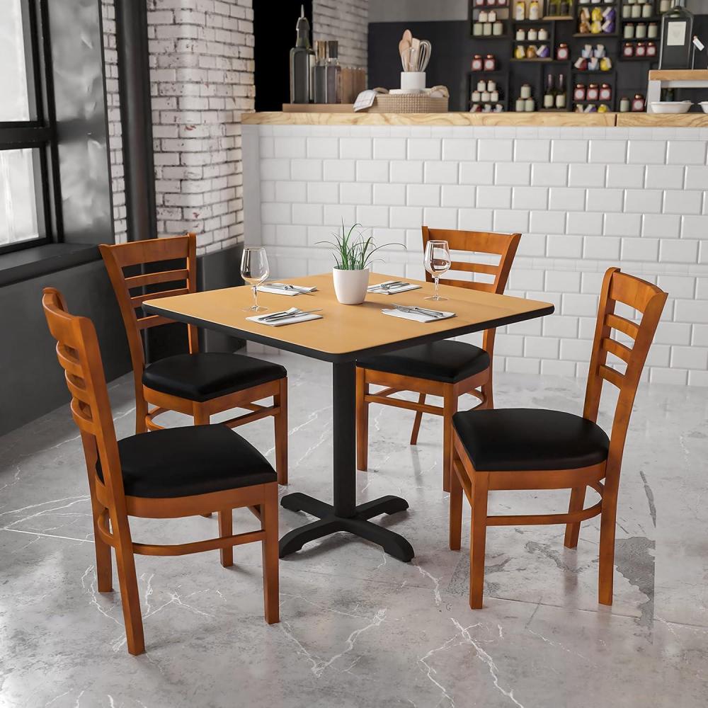 imageFlash Furniture HERCULES Series Ladder Back Mahogany Wood Restaurant Chair Burgundy Vinyl SeatBlack Vinyl SeatCherry Wood Frame