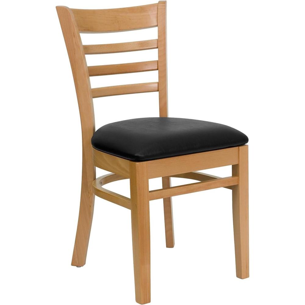 imageFlash Furniture HERCULES Series Ladder Back Mahogany Wood Restaurant Chair Burgundy Vinyl SeatBlack Vinyl SeatNatural Wood Frame