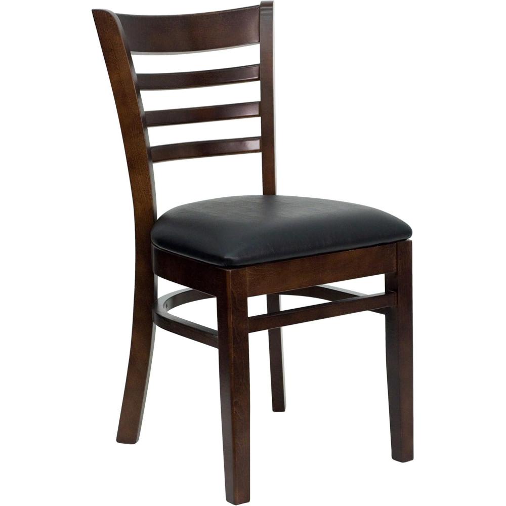 imageFlash Furniture HERCULES Series Ladder Back Mahogany Wood Restaurant Chair Burgundy Vinyl SeatBlack Vinyl SeatWalnut Wood Frame