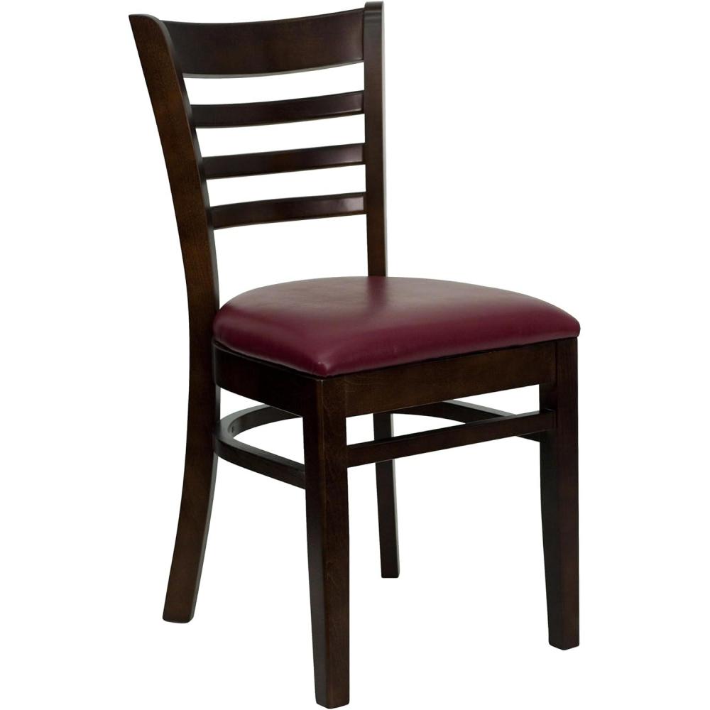 imageFlash Furniture HERCULES Series Ladder Back Mahogany Wood Restaurant Chair Burgundy Vinyl SeatBurgundy Vinyl SeatWalnut Wood Frame