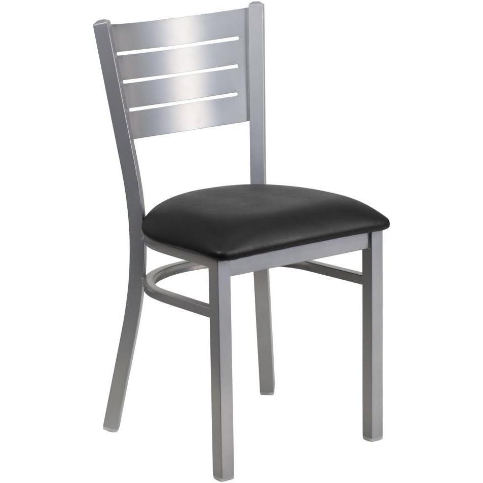 imageFlash Furniture HERCULES Series Silver Slat Back Metal Restaurant Chair Black Vinyl SeatBlack Vinyl Seat