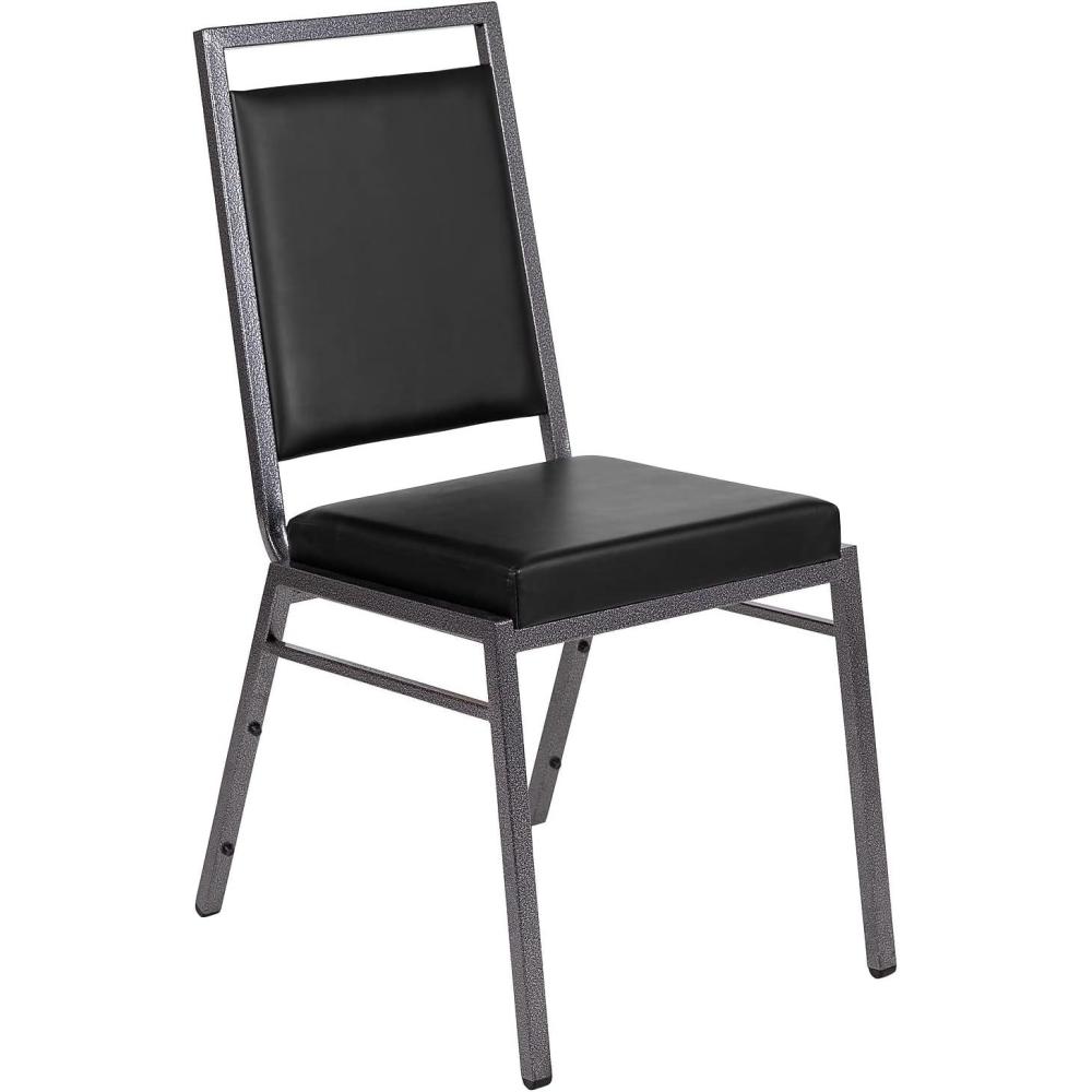 imageFlash Furniture HERCULES Series Square Back Stacking Banquet Chair in Dark Gray Fabric with Silvervein FrameBlack VinylSilver Vein Frame