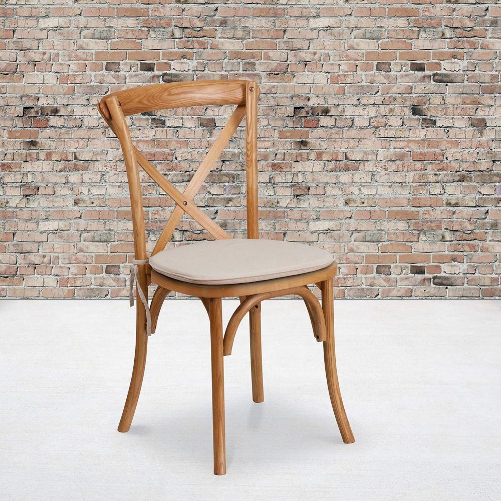 imageFlash Furniture HERCULES Series Stackable Early American Wood Cross Back Chair with CushionOak