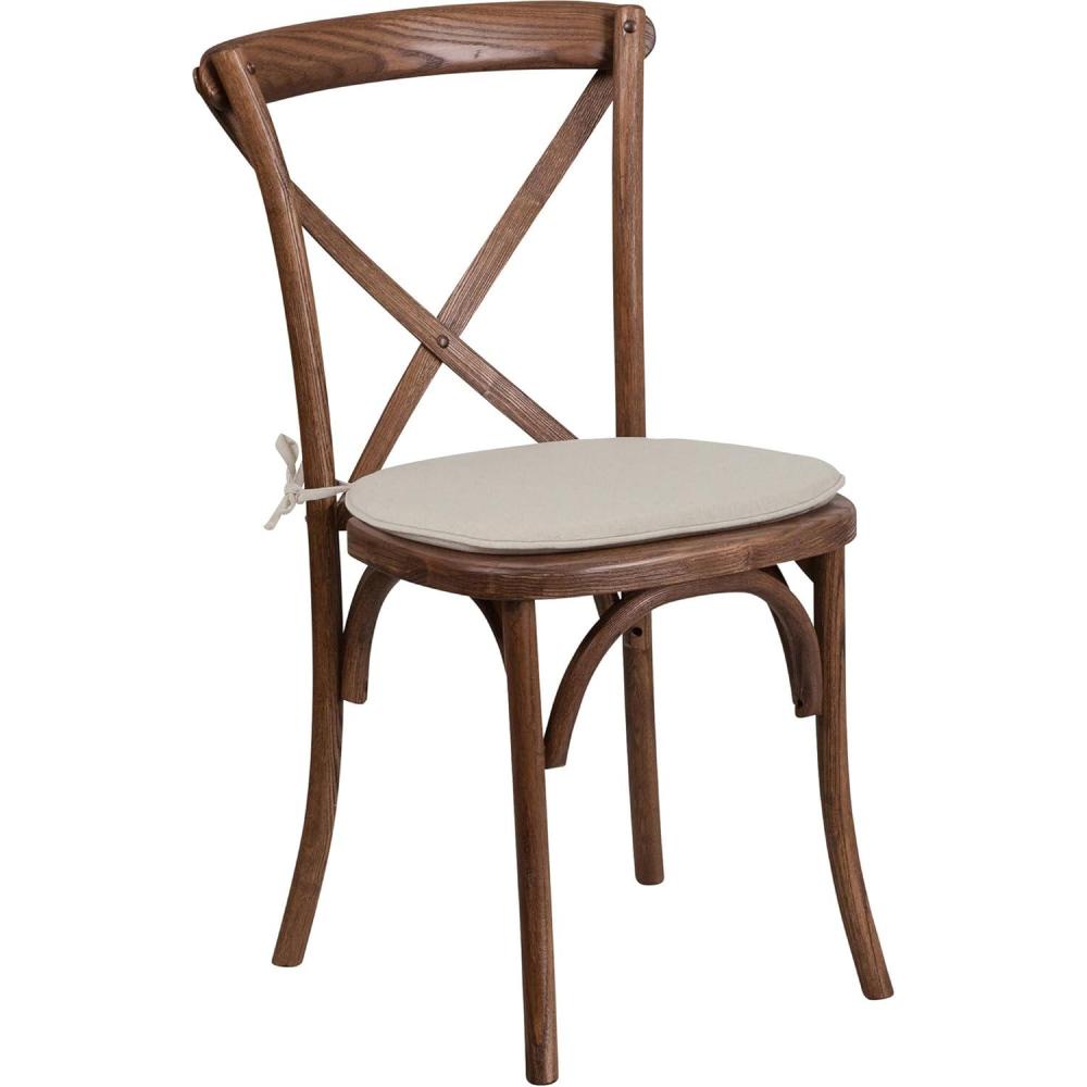 imageFlash Furniture HERCULES Series Stackable Early American Wood Cross Back Chair with CushionPecan