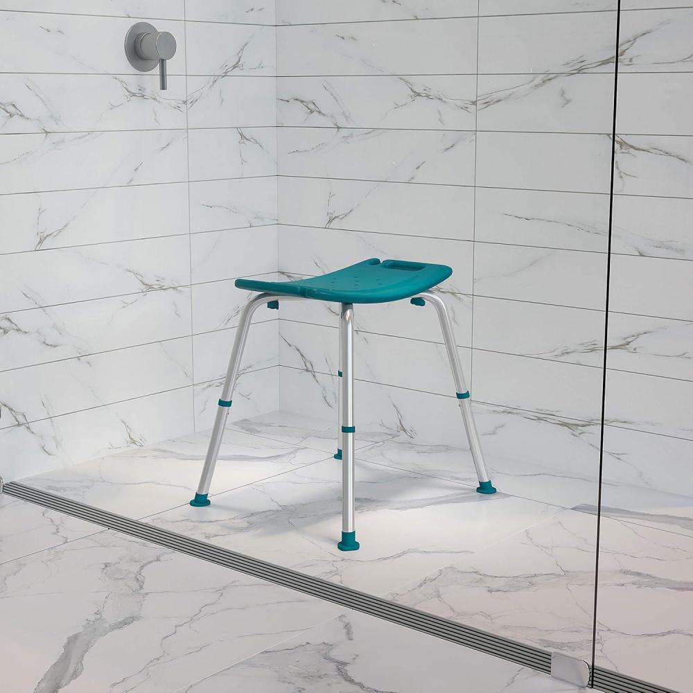 imageFlash Furniture HERCULES Series ToolFree and Quick Assembly 300 Lb Capacity Adjustable Gray Bath ampamp Shower Chair with Extra Large BackTeal