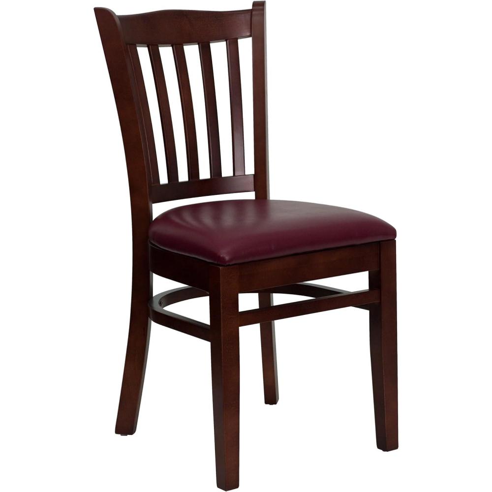imageFlash Furniture HERCULES Series Vertical Slat Back Walnut Wood Restaurant ChairBurgundy Vinyl SeatMahogany Wood Frame