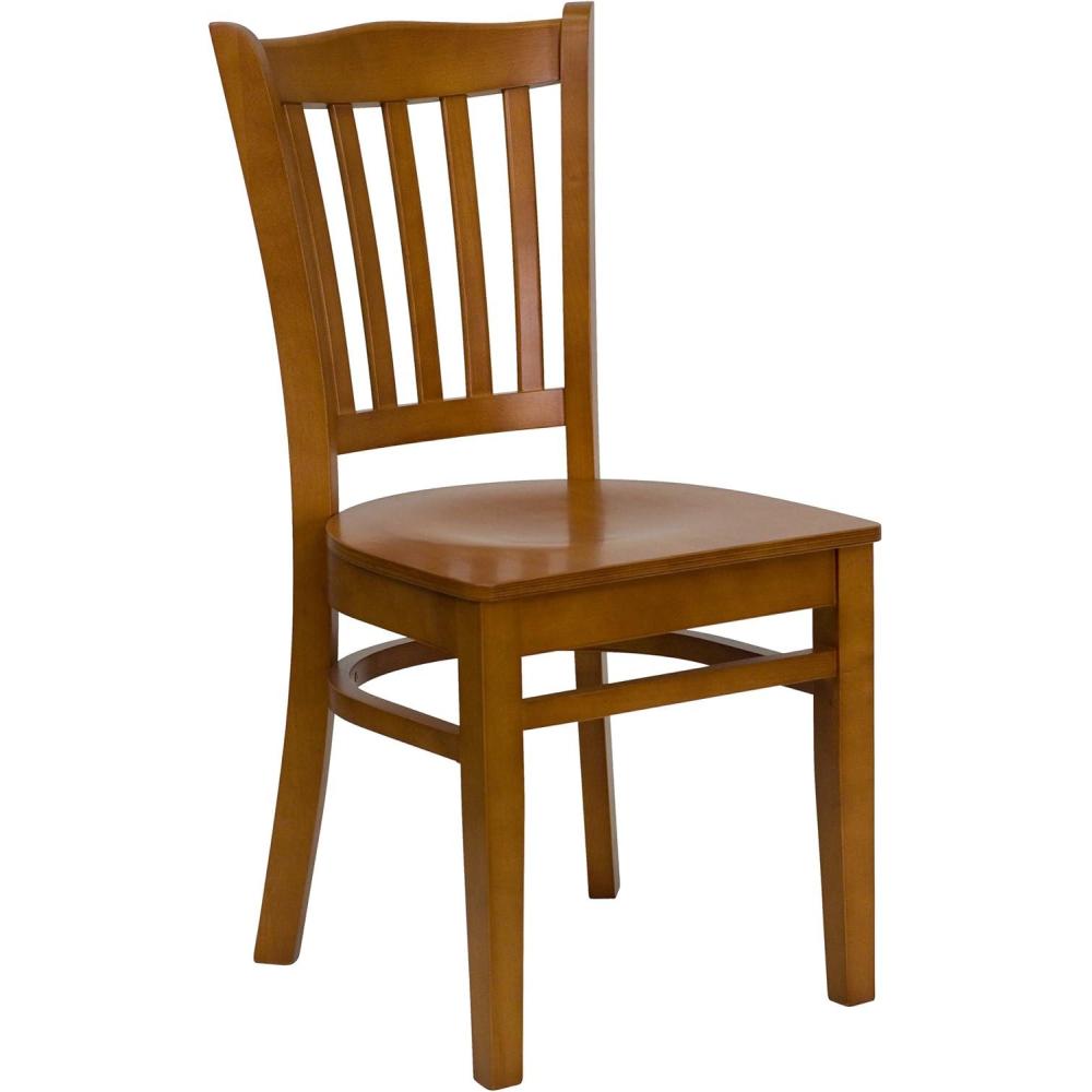 imageFlash Furniture HERCULES Series Vertical Slat Back Walnut Wood Restaurant ChairCherry Wood SeatCherry Wood Frame