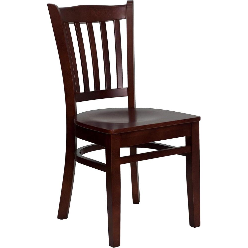 imageFlash Furniture HERCULES Series Vertical Slat Back Walnut Wood Restaurant ChairMahogany Wood SeatMahogany Wood Frame