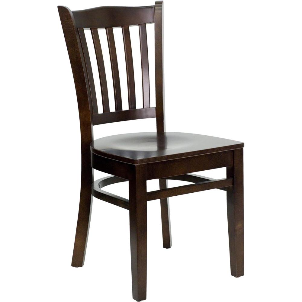 imageFlash Furniture HERCULES Series Vertical Slat Back Walnut Wood Restaurant ChairWalnut Wood SeatWalnut Wood Frame