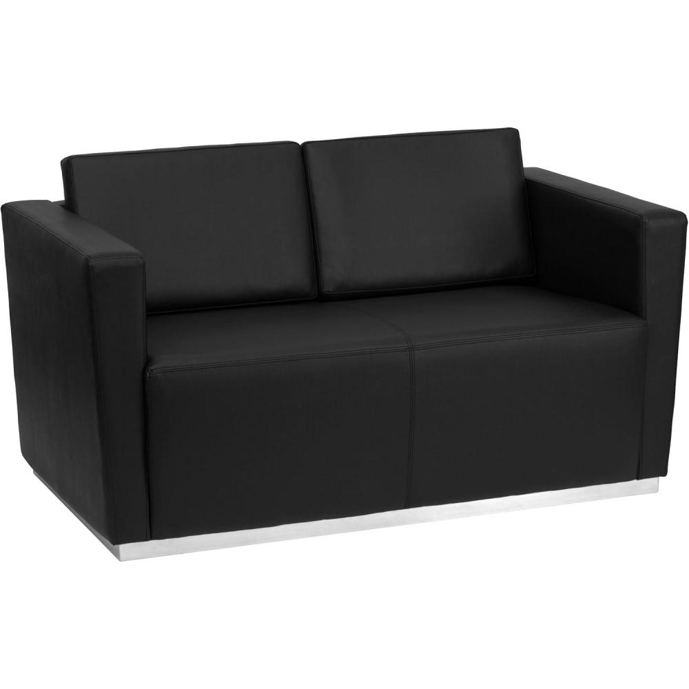 imageFlash Furniture HERCULES Trinity Series Contemporary Black LeatherSoft Loveseat with Stainless Steel BaseContemporary