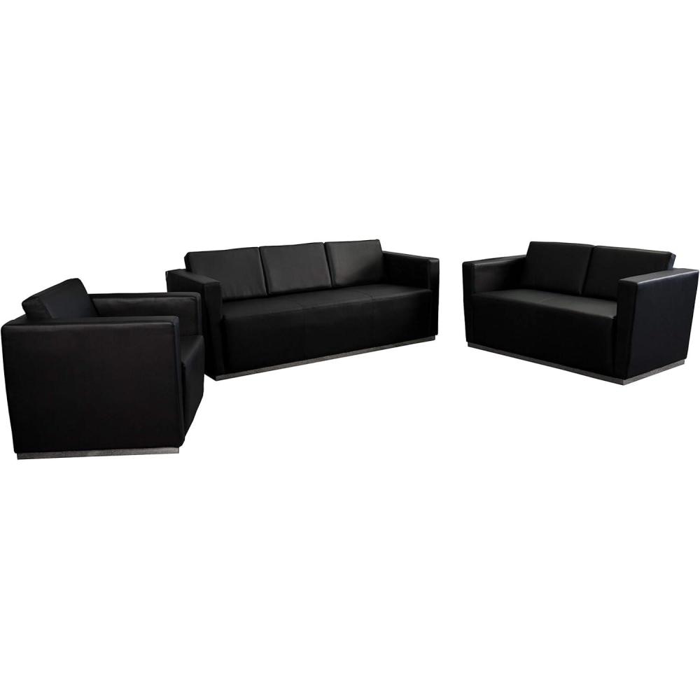 imageFlash Furniture HERCULES Trinity Series Contemporary Black LeatherSoft Loveseat with Stainless Steel BaseSet