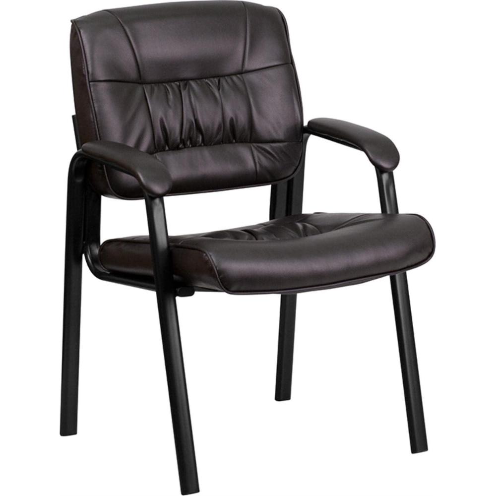 imageFlash Furniture Haeger White LeatherSoft Executive Side Reception Chair with Black Metal FrameBrown LeathersoftBlack Frame