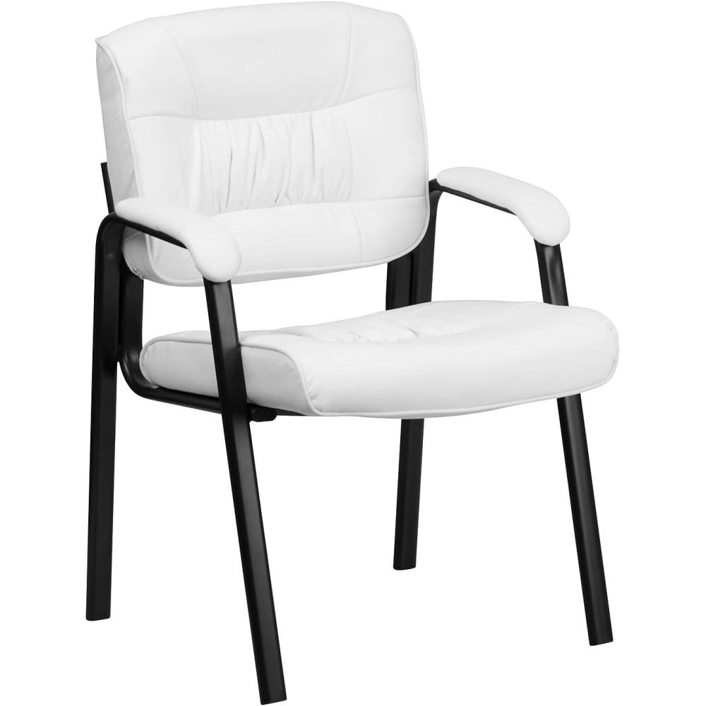 imageFlash Furniture Haeger White LeatherSoft Executive Side Reception Chair with Black Metal FrameWhite LeathersoftBlack Frame