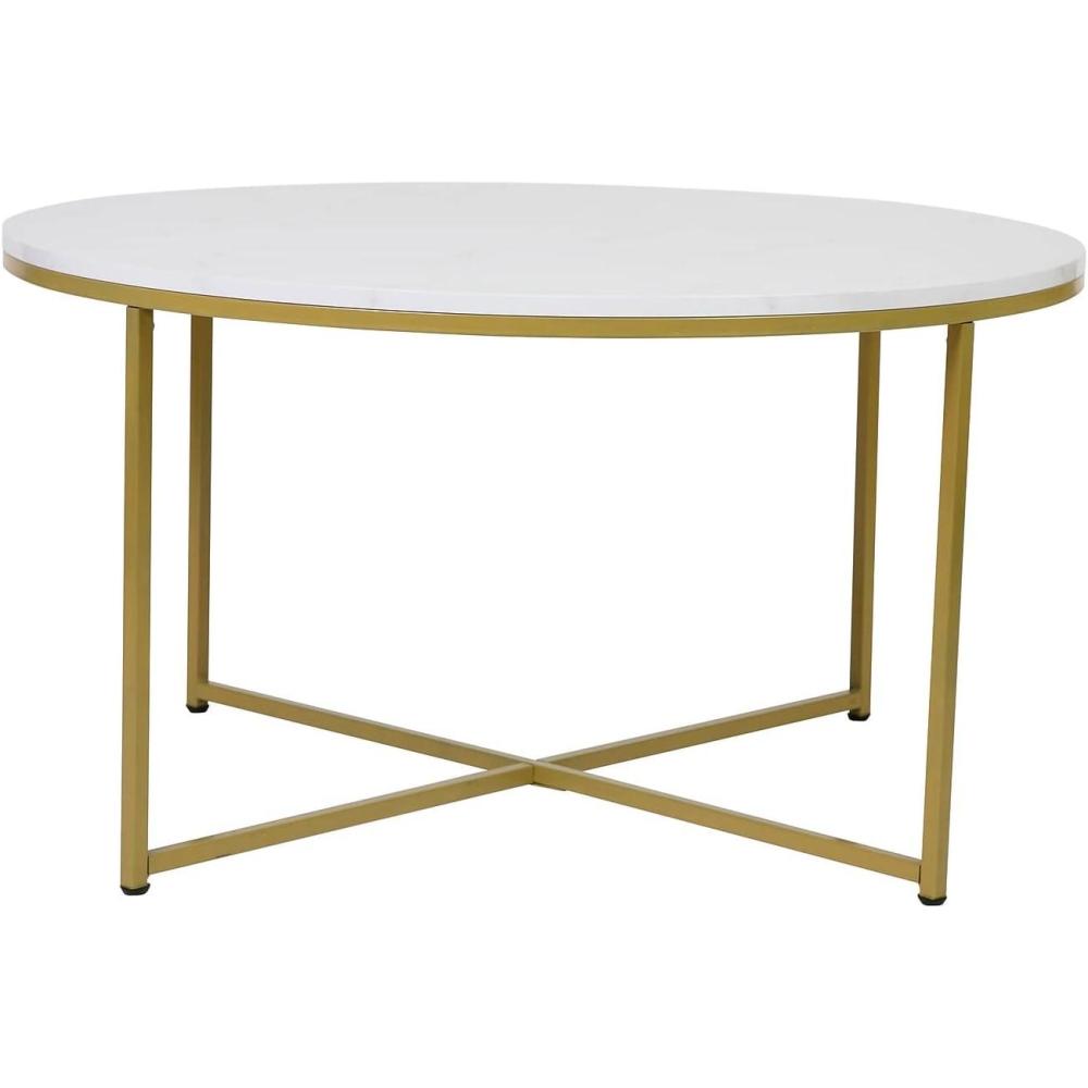 imageFlash Furniture Hampstead Collection Coffee Table  Modern White Marble Finish Coffee Table  Crisscross Brushed Gold FrameWhite Marble TopBrushed Gold Frame