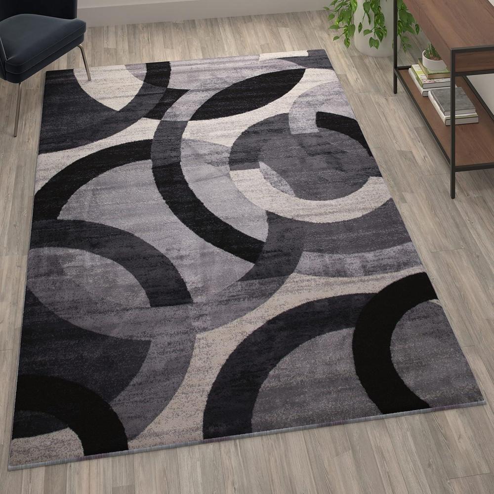 imageFlash Furniture Harken Collection 6 x 9 Geometric Area Rug Black and Gray Olefin Facing Jute Backing Living Room or Bedroom