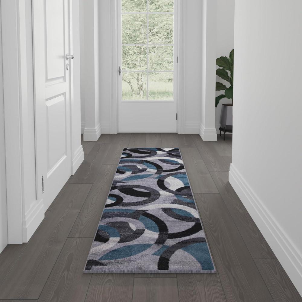 imageFlash Furniture Harken Collection 8 x 10 Geometric Area Rug Black and Gray Olefin Facing Jute Backing Living Room or BedroomBlue