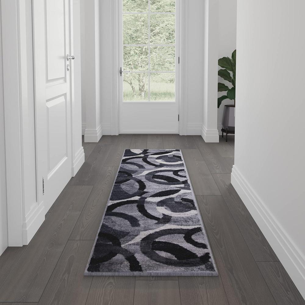 imageFlash Furniture Harken Collection 8 x 10 Geometric Area Rug Black and Gray Olefin Facing Jute Backing Living Room or BedroomGrey