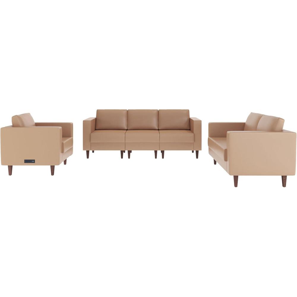 imageFlash Furniture Hercules Artemis 3 Piece Commercial Seating Set for Reception and Lobby Use Solid Wood Legs 8 Outlets 4 USB and 4 USBC Ports Black LeatherSoftCognac