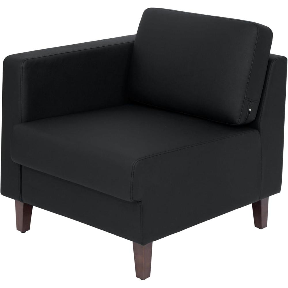 imageFlash Furniture Hercules Artemis Commercial Modular Left Arm Chair for Reception Areas with Solid Wood Legs 2 Outlets 1 USB and 1 USBC Ports Cognac LeatherSoftBlack