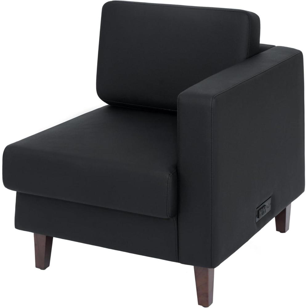 imageFlash Furniture Hercules Artemis Commercial Modular Right Arm Chair for Reception Areas with Solid Wood Legs 2 Outlets 1 USB and 1 USBC Ports Black LeatherSoftBlack