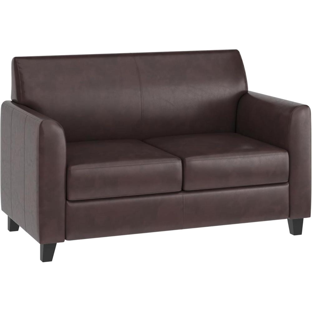 imageFlash Furniture Hercules Diplomat Series LeatherSoft Upholstered Loveseat Modern Small Sofa for Living Room or Office BlackBrown