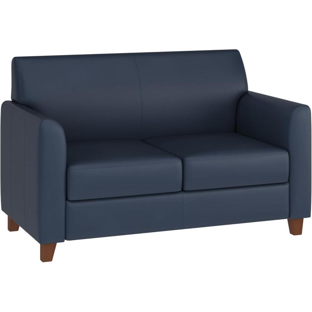 imageFlash Furniture Hercules Diplomat Series LeatherSoft Upholstered Loveseat Modern Small Sofa for Living Room or Office BlackNavy