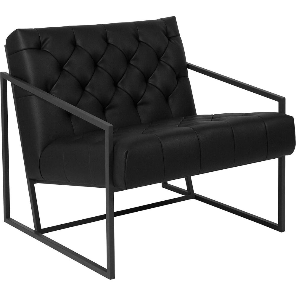 imageFlash Furniture Hercules Madison Series LeatherSoft Tufted Lounge Chair Tufted Retro Accent Chair for Living Room or Office BlackBlack