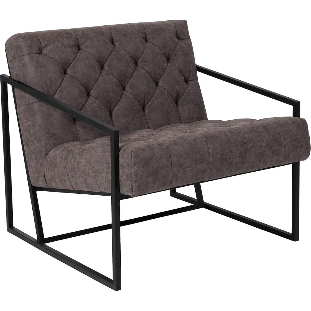 imageFlash Furniture Hercules Madison Series LeatherSoft Tufted Lounge Chair Tufted Retro Accent Chair for Living Room or Office BlackRetro Gray