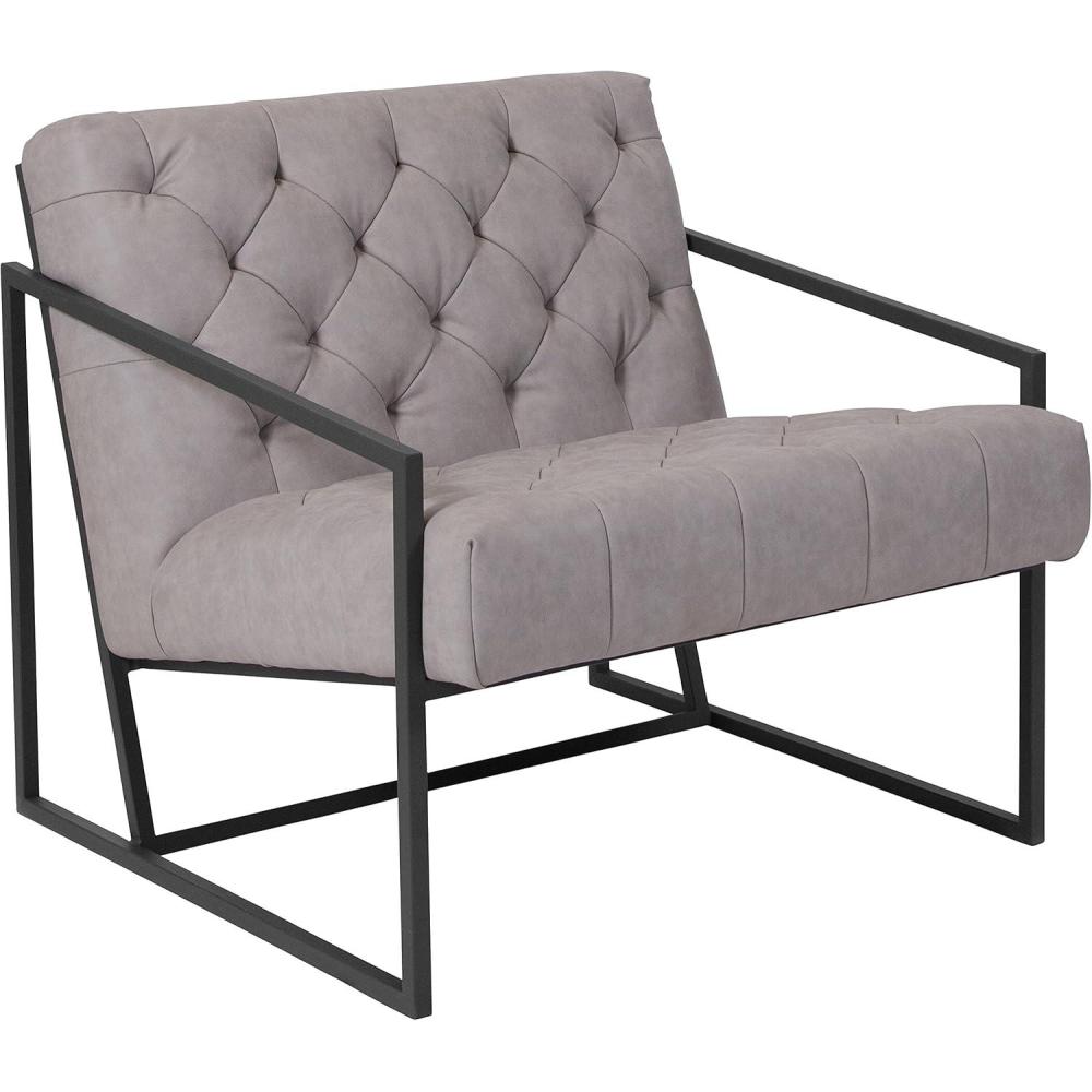 imageFlash Furniture Hercules Madison Series LeatherSoft Tufted Lounge Chair Tufted Retro Accent Chair for Living Room or Office BlackRetro Light Gray