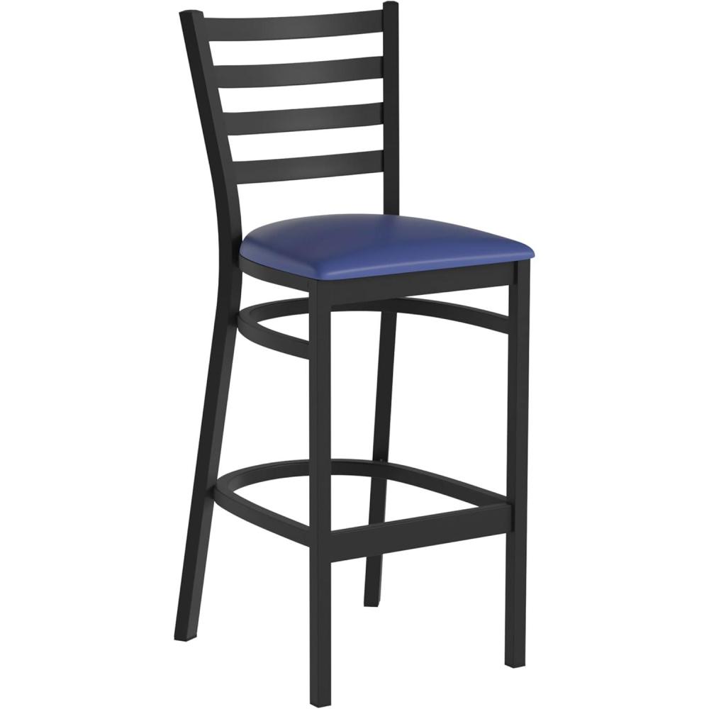imageFlash Furniture Hercules Series Ladder Back Metal Restaurant Barstool Modern Upholstered Armless Bar Height Chair for Restaurants and Kitchens BlackBlue Vinyl SeatBlack Metal Frame