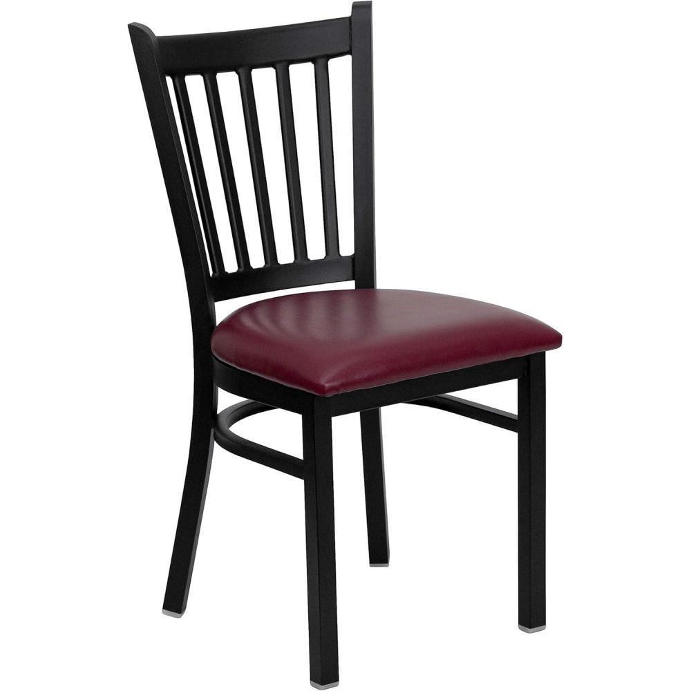 imageFlash Furniture Hercules Series Vertical Back Metal Restaurant Chairs Upholstered Armless Dining Chairs for RestaurantsKitchens Set of 2 BlackBurgundy Vinyl Seat