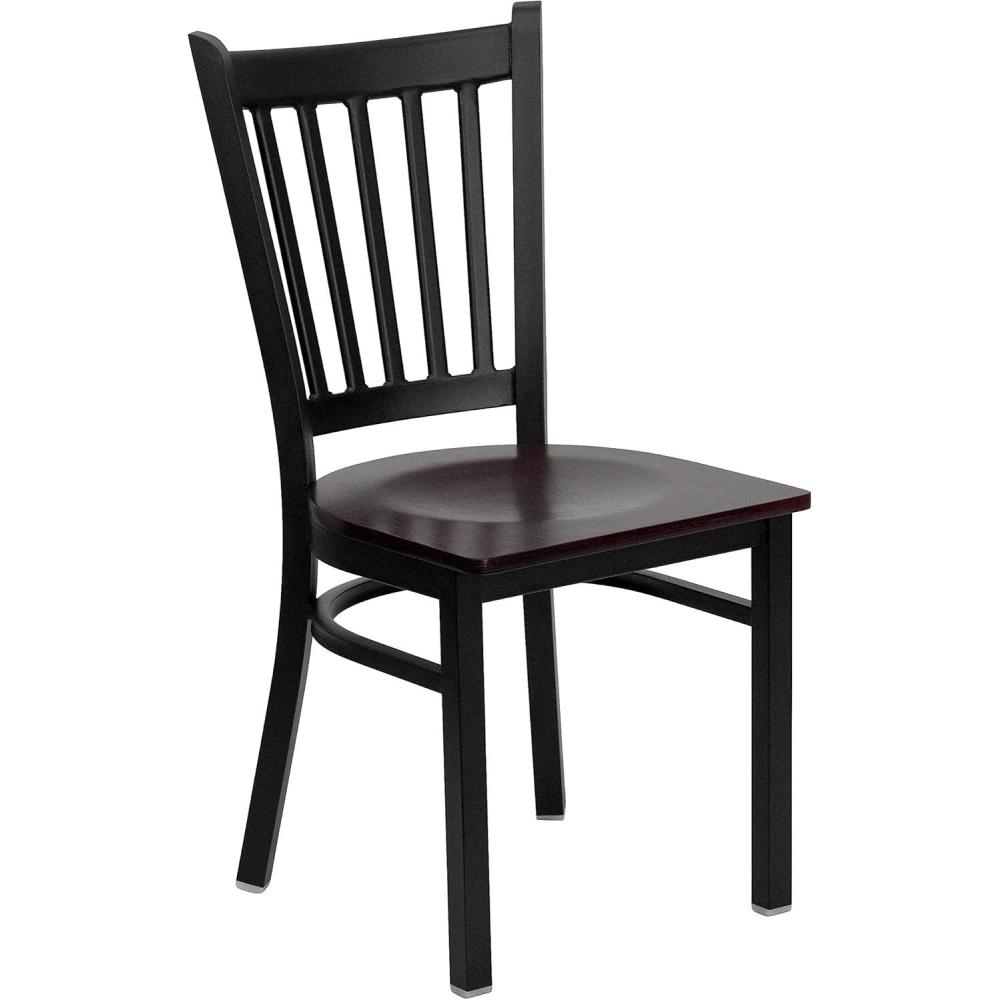imageFlash Furniture Hercules Series Vertical Back Metal Restaurant Chairs Upholstered Armless Dining Chairs for RestaurantsKitchens Set of 2 BlackMahogany Wood Seat