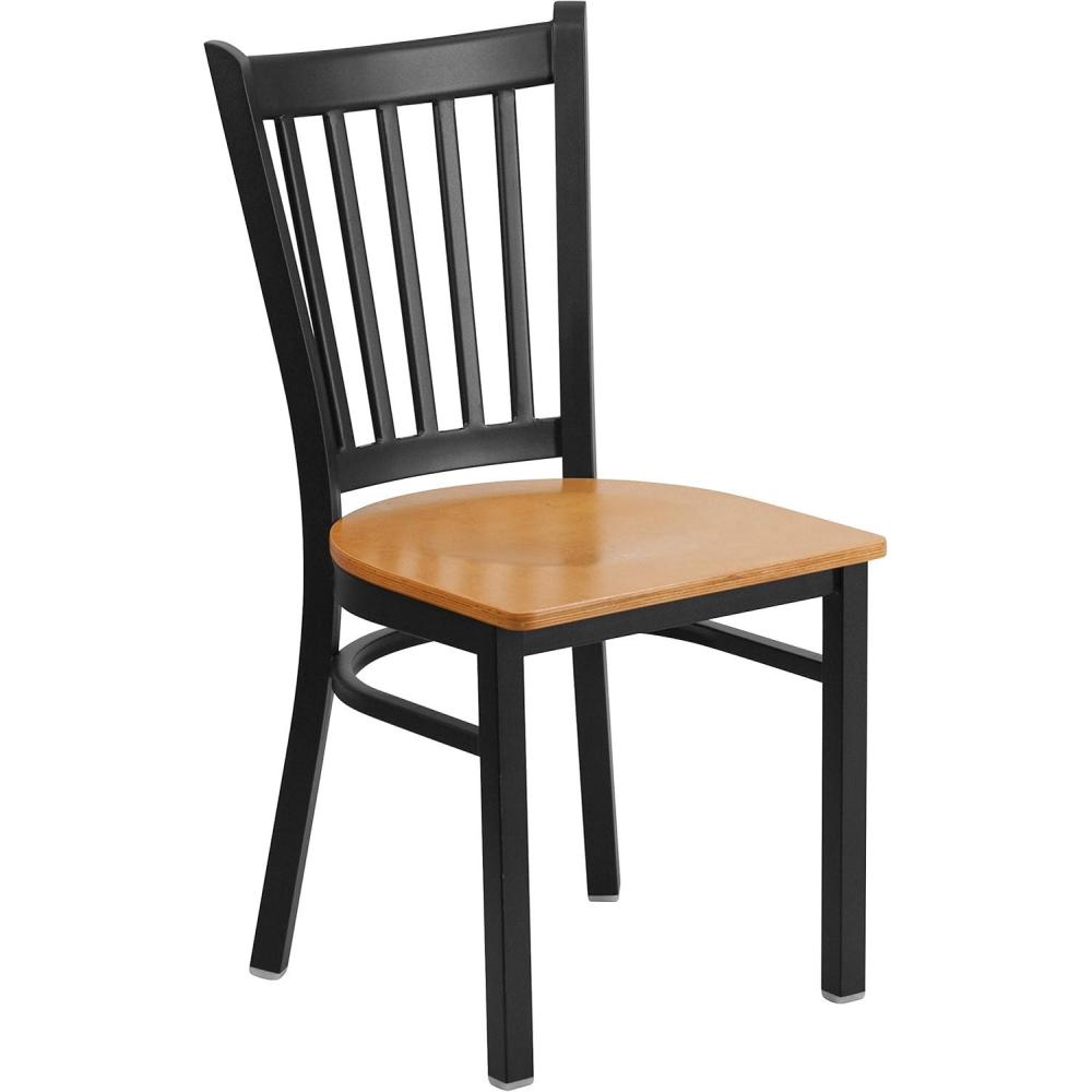 imageFlash Furniture Hercules Series Vertical Back Metal Restaurant Chairs Upholstered Armless Dining Chairs for RestaurantsKitchens Set of 2 BlackNatural Wood Seat