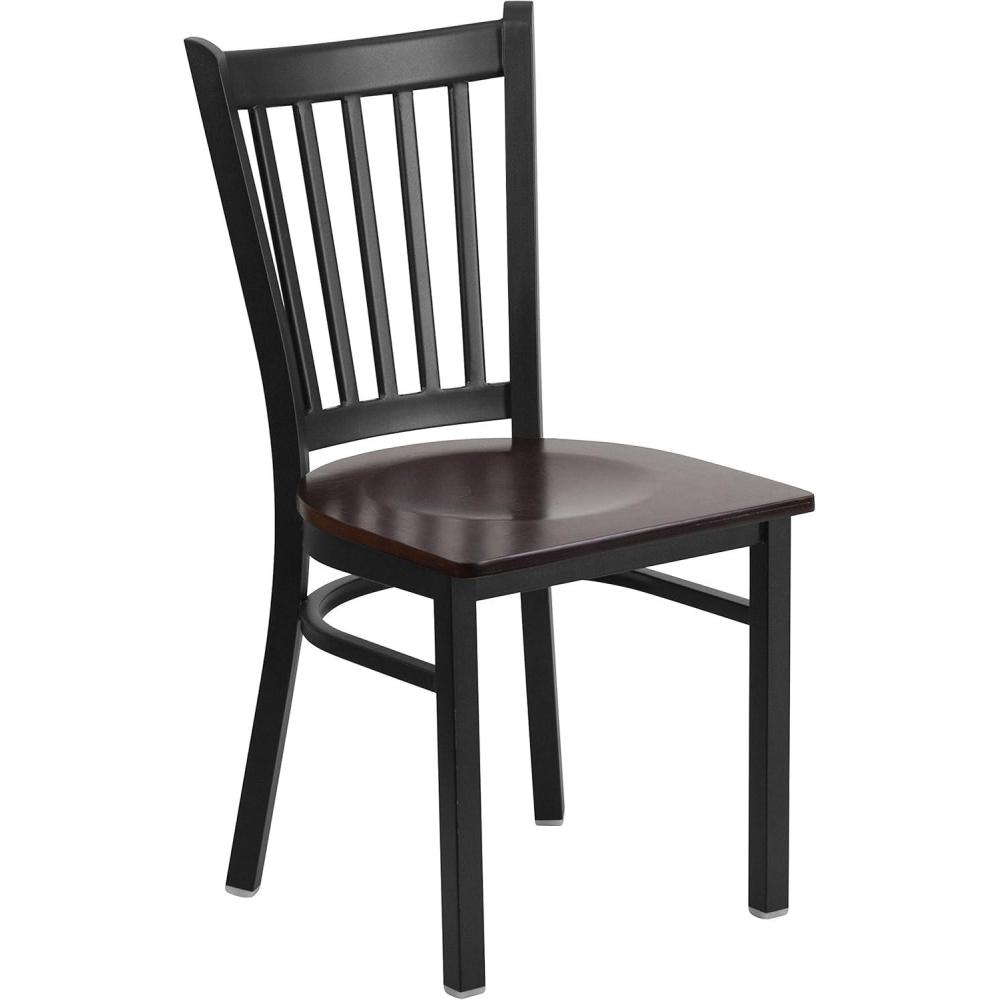 imageFlash Furniture Hercules Series Vertical Back Metal Restaurant Chairs Upholstered Armless Dining Chairs for RestaurantsKitchens Set of 2 BlackWalnut Wood Seat