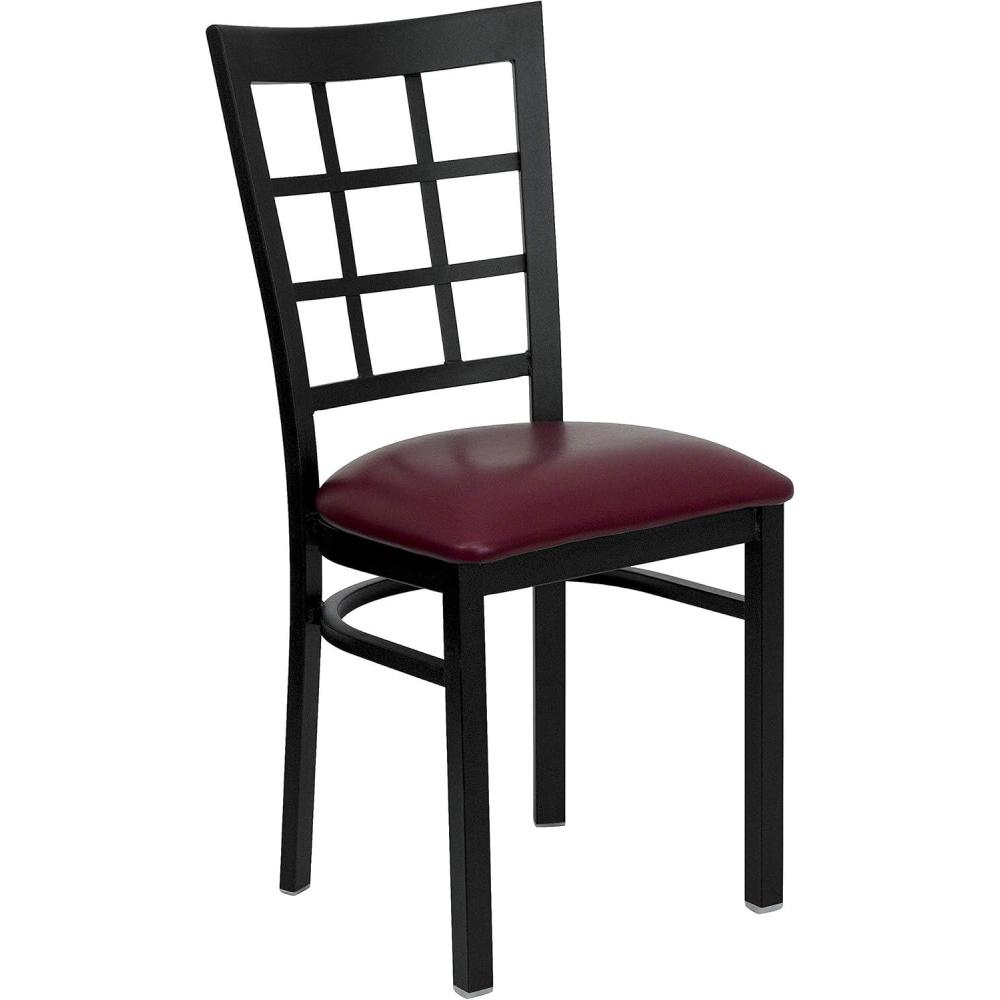 imageFlash Furniture Hercules Series Window Back Metal Restaurant Chair Modern Upholstered Armless Dining Chair for Restaurants and Kitchens BlackBurgundy Vinyl SeatBlack Metal Frame