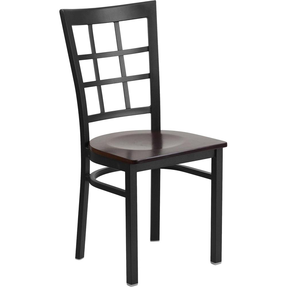 imageFlash Furniture Hercules Series Window Back Metal Restaurant Chair Modern Upholstered Armless Dining Chair for Restaurants and Kitchens BlackWalnut Wood SeatBlack Metal Frame