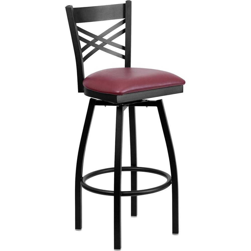 imageFlash Furniture Hercules Series quotXquot Back Metal Restaurant Barstool Modern Upholstered Armless Bar Height Chair for Restaurants and Kitchens BlackBurgundy Vinyl SeatBlack Metal Frame