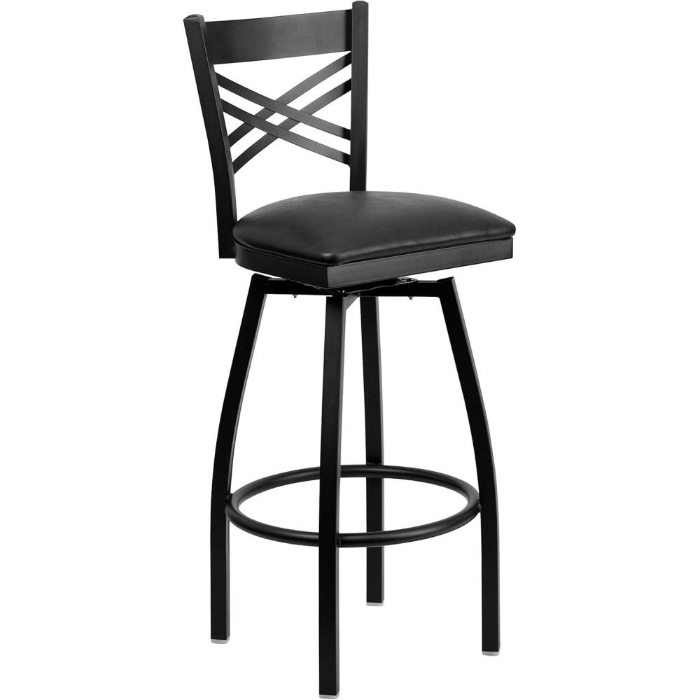 imageFlash Furniture Hercules Series quotXquot Back Metal Restaurant Barstool Modern Upholstered Armless Bar Height Chair for Restaurants and Kitchens BlackBlack Vinyl SeatBlack Metal Frame