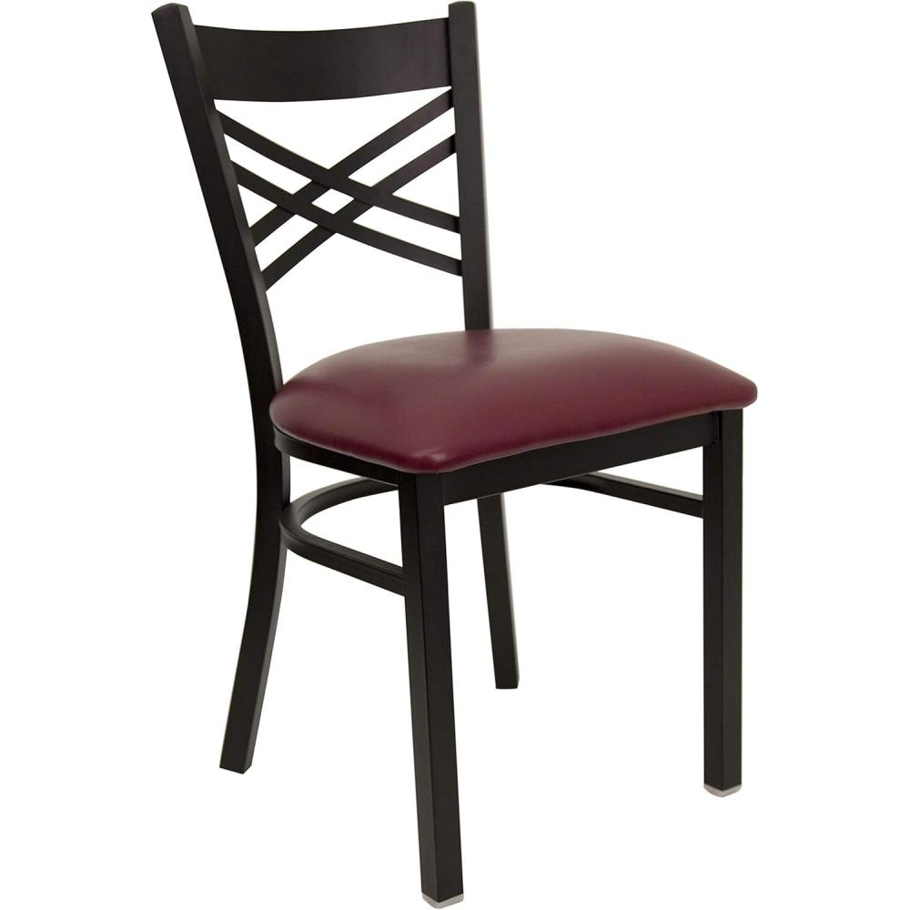 imageFlash Furniture Hercules Series quotXquot Back Metal Restaurant Chair Modern Upholstered Armless Dining Chair for Restaurants and Kitchens BlackBurgundy Vinyl SeatBlack Metal Frame