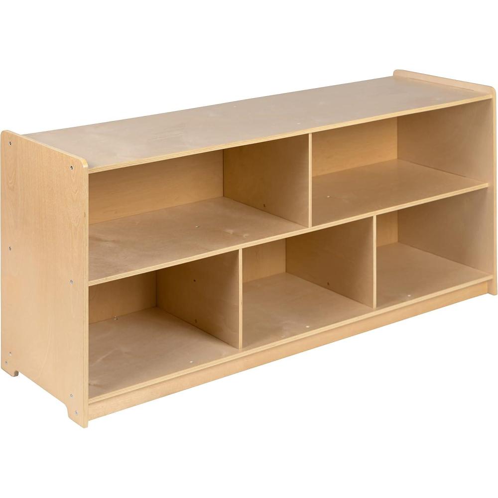 imageFlash Furniture Hercules Wooden 5Section School Coat Locker with Bench Cubbies and Storage Hooks Preschool Cubby Organizer 48quotH x 48quotL Natural24H x 48L 5 Cubbies