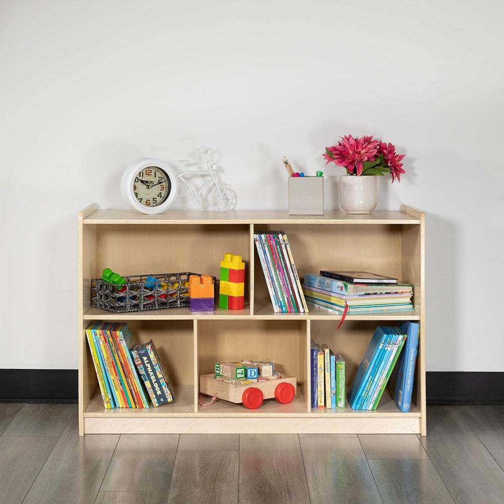 imageFlash Furniture Hercules Wooden 5Section School Coat Locker with Bench Cubbies and Storage Hooks Preschool Cubby Organizer 48quotH x 48quotL Natural24H x 36L 5 Cubbies