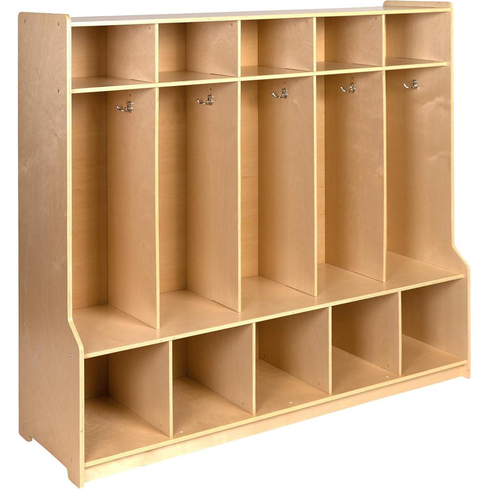 imageFlash Furniture Hercules Wooden 5Section School Coat Locker with Bench Cubbies and Storage Hooks Preschool Cubby Organizer 48quotH x 48quotL Natural48H x 48L  5 Cubbies Locker