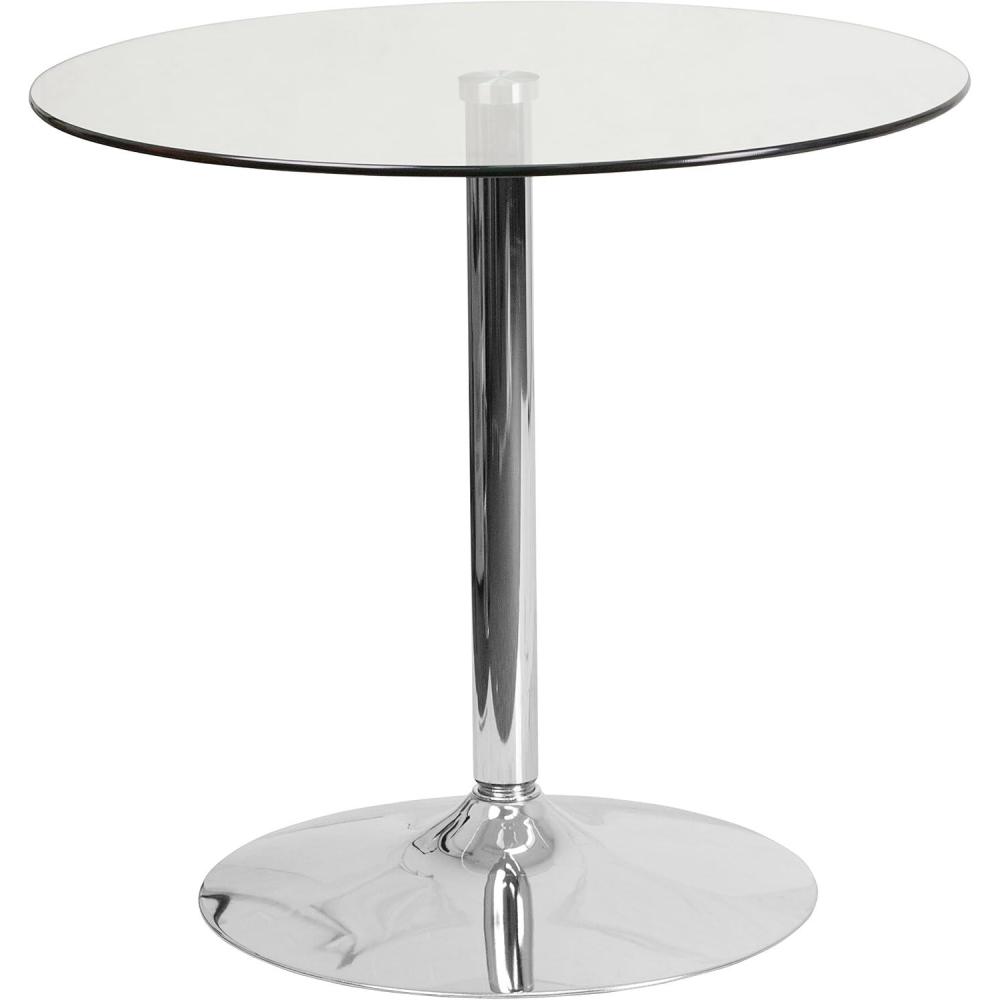 imageFlash Furniture Hills 315 Round Glass Dining Table with 29H Chrome Base Decorative Narrow Round Tempered Glass Cocktail Table ClearSilver