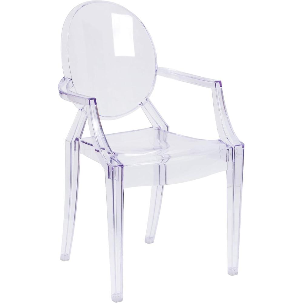 imageFlash Furniture IndoorOutdoor Ghost Accent and Dining Chair with Curved Arms and Contoured Seat Stackable Restaurant Chair Transparent CrystalPack of 1