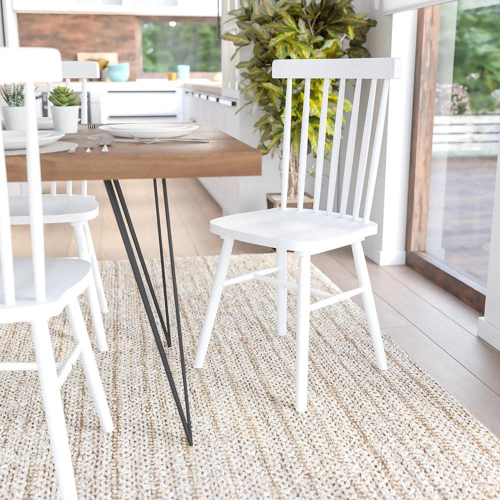 imageFlash Furniture Ingrid Commercial Windsor Solid Wood Dining Room Chairs Modern Armless Dining Chairs for Kitchens and Restaurants Set of 2 BlackWhite