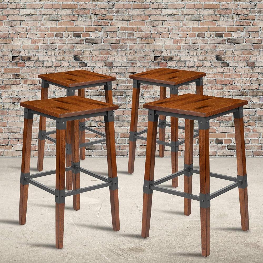 imageFlash Furniture Jackson 2 Pack Rustic Antique Walnut Industrial Wood Dining Chair4 Pack