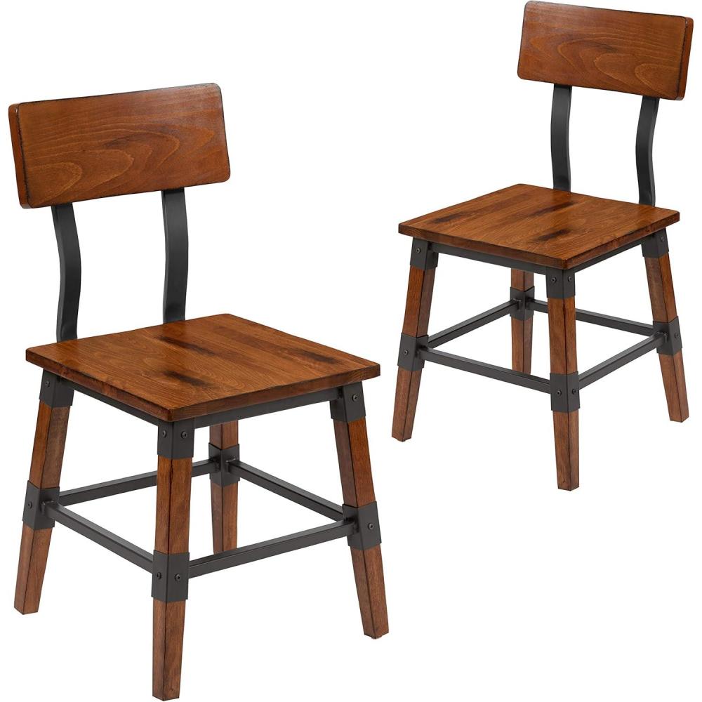 imageFlash Furniture Jackson 2 Pack Rustic Antique Walnut Industrial Wood Dining ChairSet of 2
