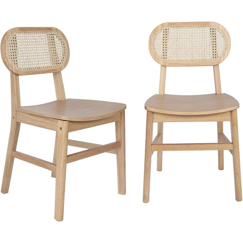 imageFlash Furniture Jacob Cane Rattan Dining Chairs Solid Wood Frame ampamp Seat Oval Breathable Backrest Commercial Grade Pack of 2 NaturalBlackNatural