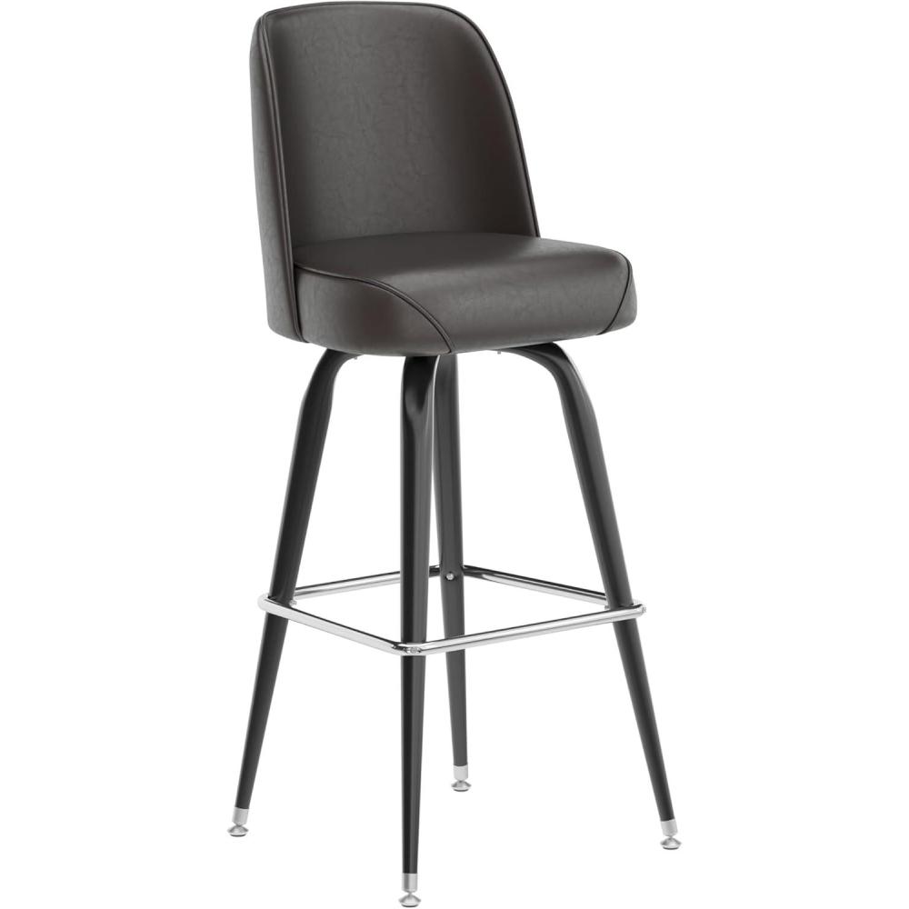 imageFlash Furniture James 2 Pack Metal Barstool with Upholstered Swivel BucketSeat and Integrated FootrestDark Brown